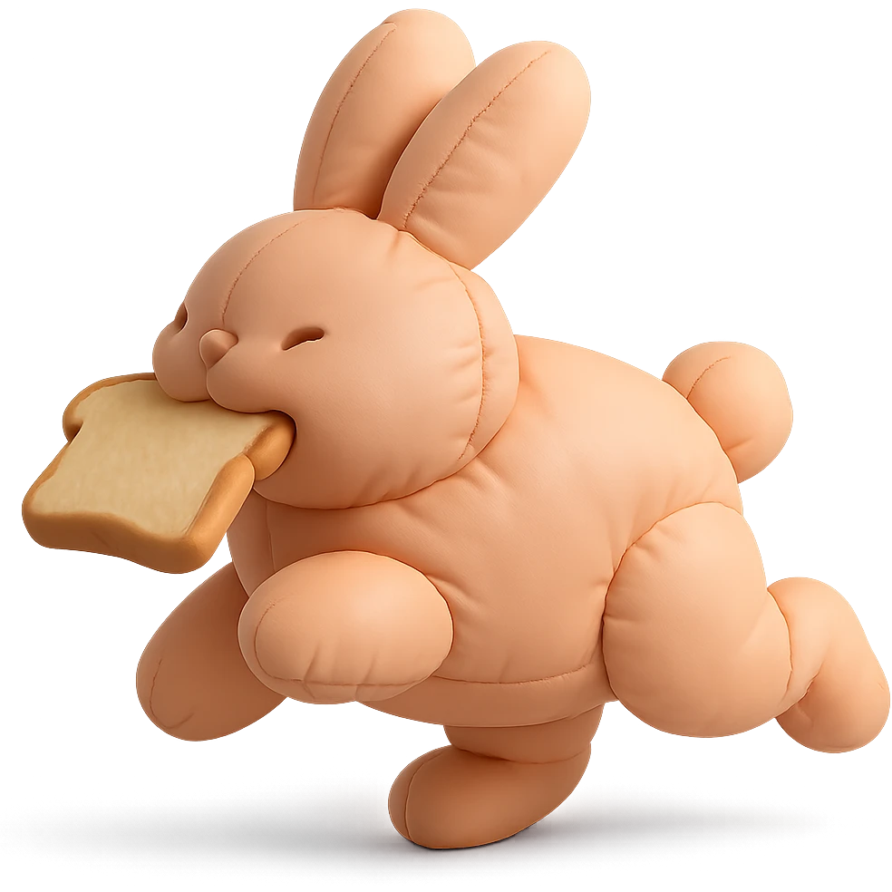 peach bunny running with toast in mouth, cushion style emoji