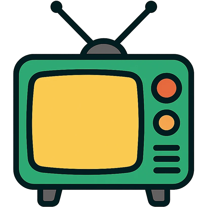Green vintage television with rabbit ear antennas and dials, retro TV set emoji