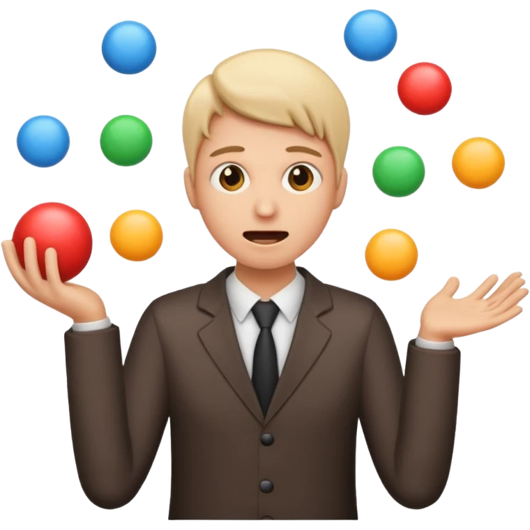 an emoji that depicts a product manager juggling work while mildly panicked and gender neutral  emoji