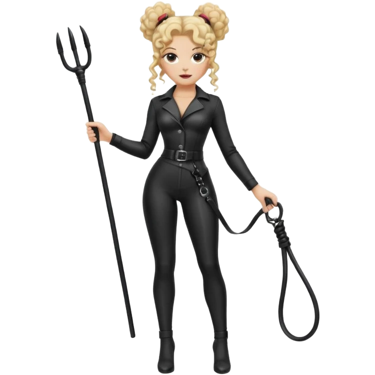  Dominatrix blonde curly hair in bun full body with 2 whips emoji