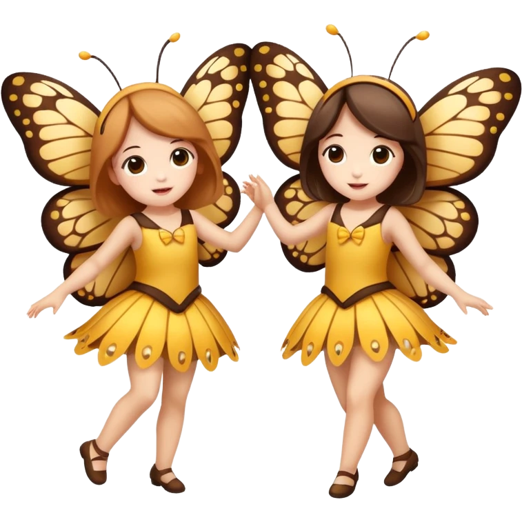 two girls dressed as cute moth and butterfly dancing emoji