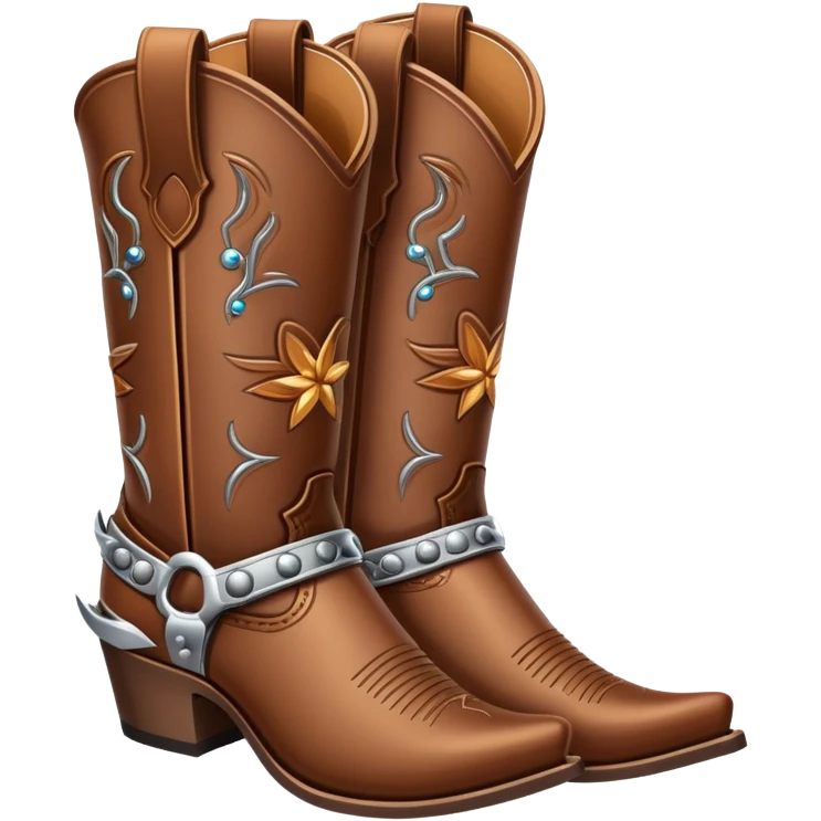 traditional brown leather cowboy boots with decorative stitching and spurs emoji