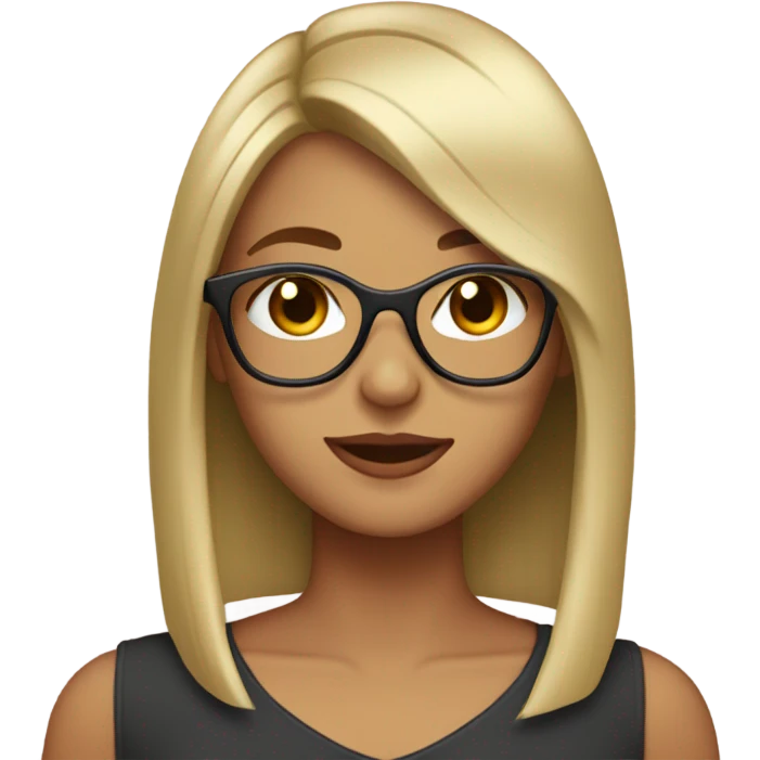 Girl with Longbob dark Brown Hair and blond highlights in front of the hair and she wears glasses emoji