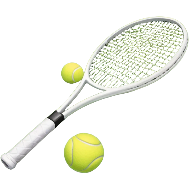 A tennis racket and ball on a grass or hardcourt surface, symbolizing the sport. The racket has a sleek design with tightly strung strings, while the bright tennis ball rests nearby, capturing the essence of precision, agility, and competition. emoji
