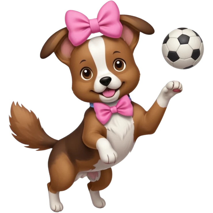 girly dog with a pink bow jumping in the air to catch a ball emoji