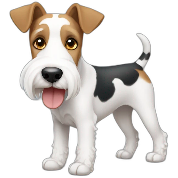 perro parecido a foxterrier con barbita, heterocromia, SOLO blanco y gris, ladrador emoji