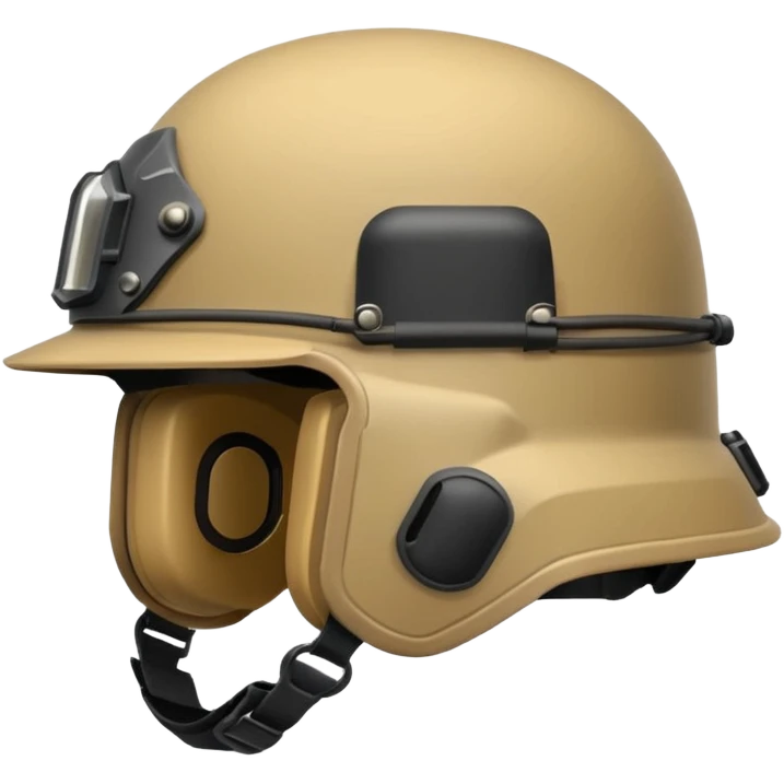 modern NATO helmet, iPhone emoji style, tan color, side view, mounts for night vision and accessories, strap emoji