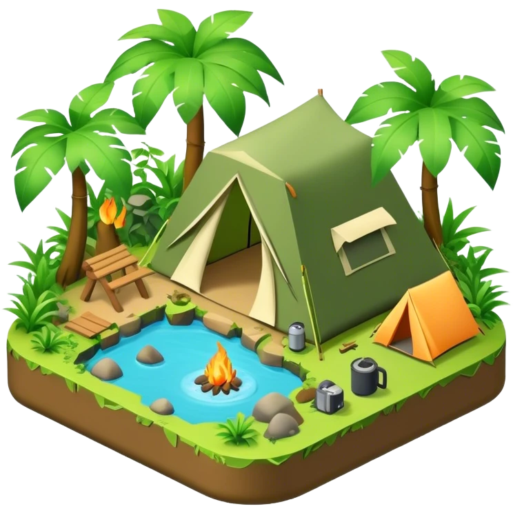 3d-isometric- jungle with camping emoji