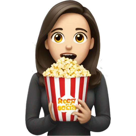 White brunette woman putting popcorn in her mouth emoji