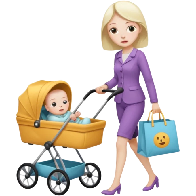 exhausted lady shopping with baby emoji