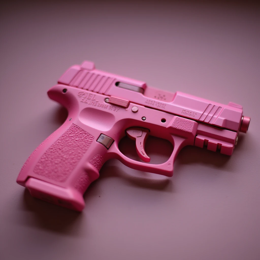 realistic pink pistol with a heart-shaped trigger, soft lighting, on a plain background emoji