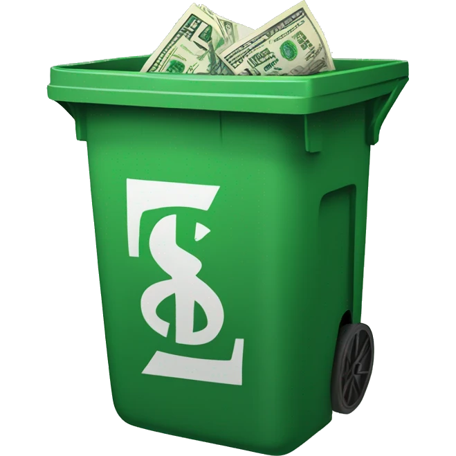 a large green dollar bill in a trash bin emoji