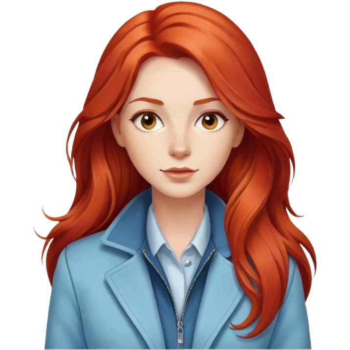 A beautiful woman with long red hair in light blue jacket emoji