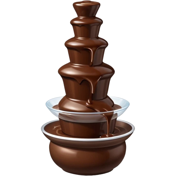 3D render of Chocolate Fountain, made entirely of dessert materials, glistening sugar crystal texture, flowing liquid dark brown chocolate, delicious confectionery aesthetic, Apple emoji style, isolated on white background --v 6.0. emoji