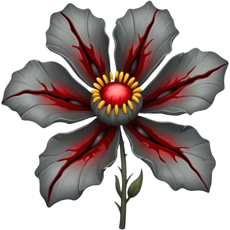 Grey creepy flower with red and blood on inside emoji