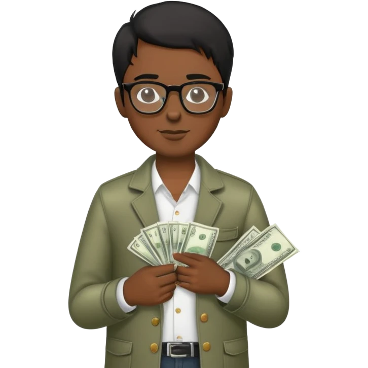 A black haired musician with glasses put money into his pocket  emoji
