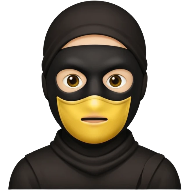 Yellow circle with no eyebrows but brown eyes and mouth being a robber emoji