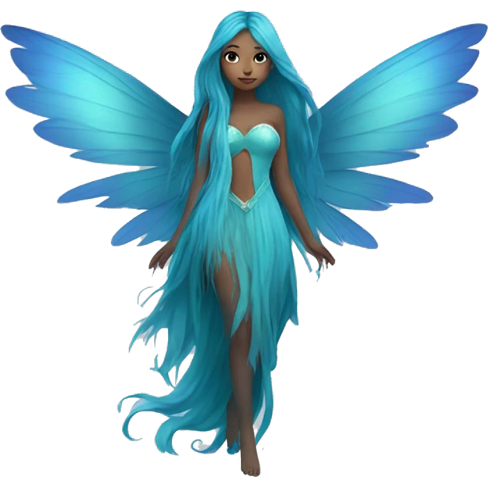 Beautiful, fairy, blue, turqoise, long hair, big wings emoji