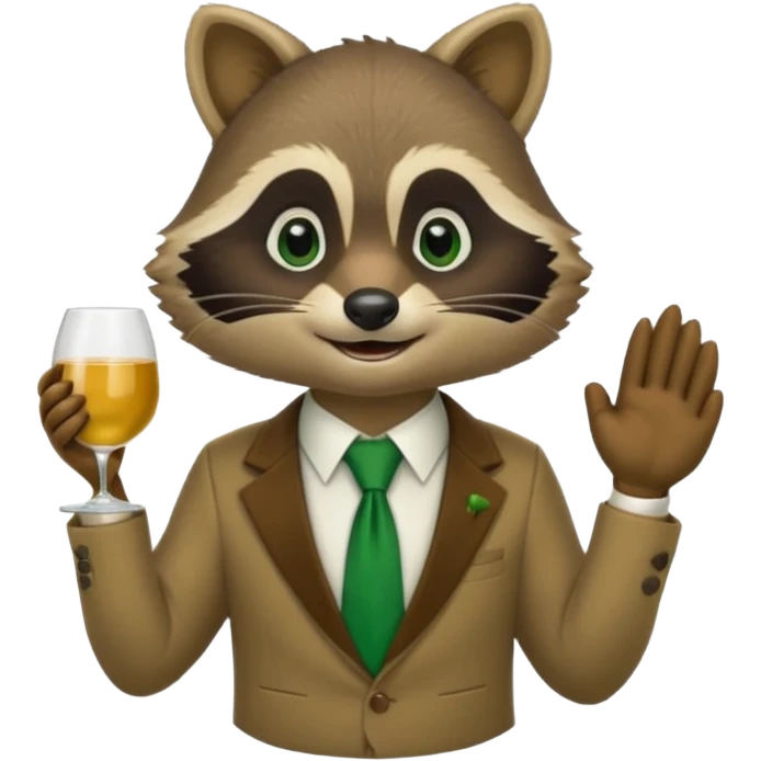 waiter racoon green tie emoji