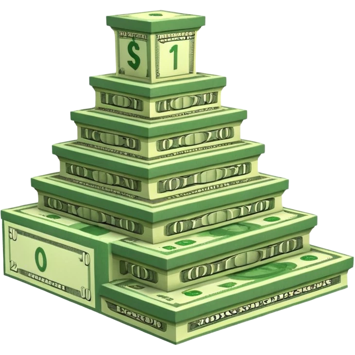 A three-level podium made entirely of stacked banknotes, rising from left to right with each step higher than the previous one. emoji