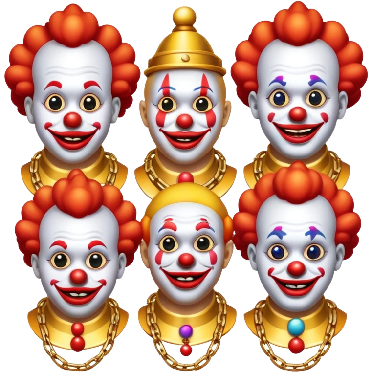 Vip zone full of playing clowns with golden chain on the neck. full height  emoji