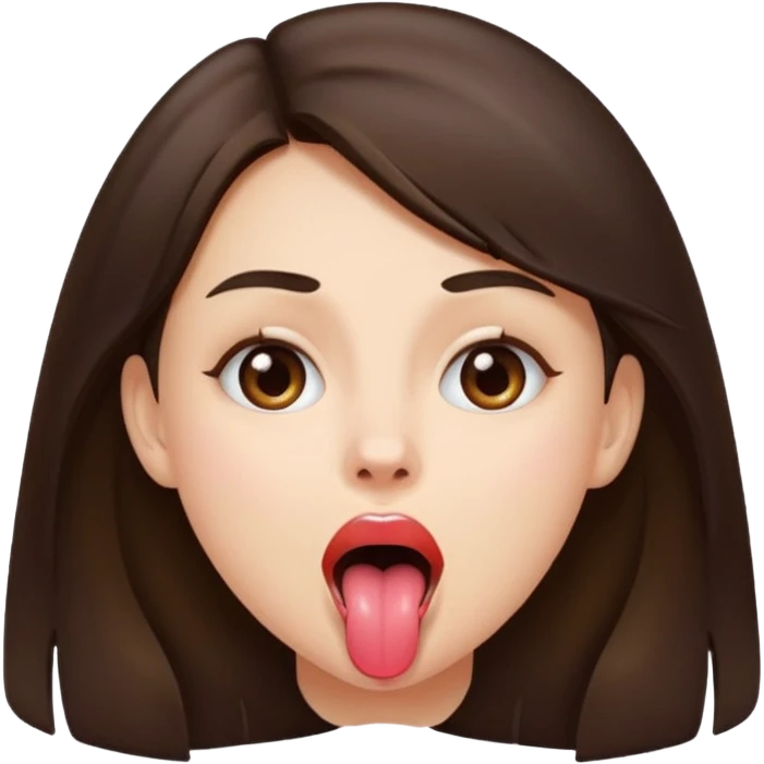 Girl with open mouth and tounge out brunette emoji