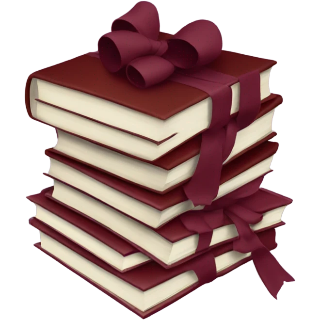 burgundy books stacked up and tied together by a burgundy bow emoji