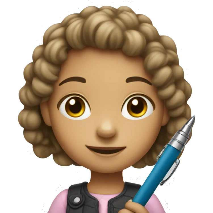 Little girl holding pen emoji