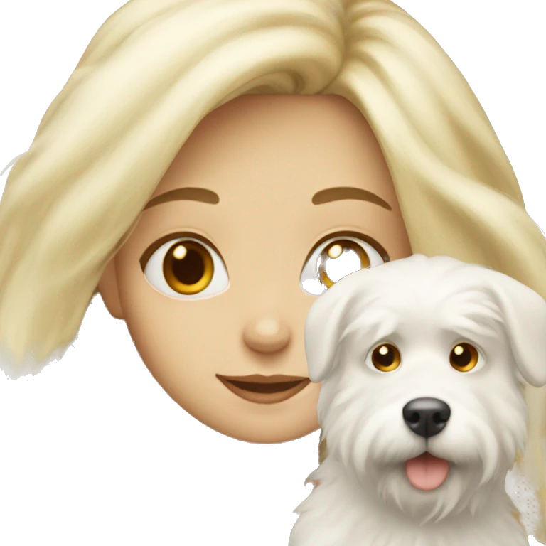 blonde girl with a white fluffy dog emoji