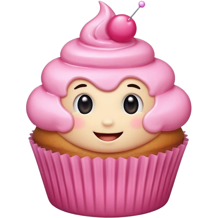 cute cupcake with pink icing and cute face emoji