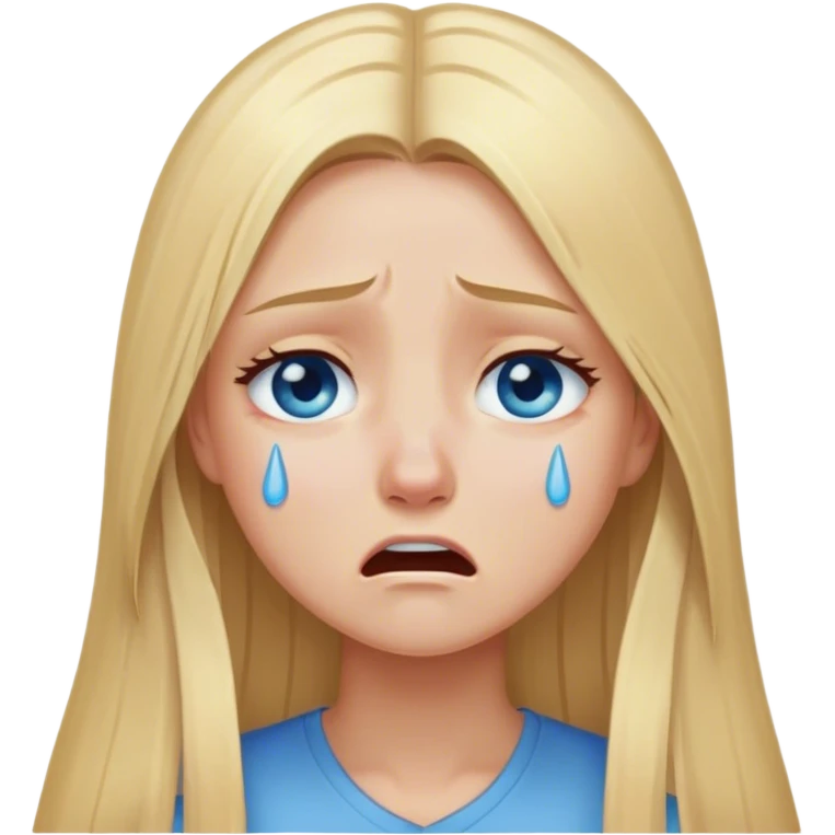 Blonde girl long straight hair blue eyes crying emoji