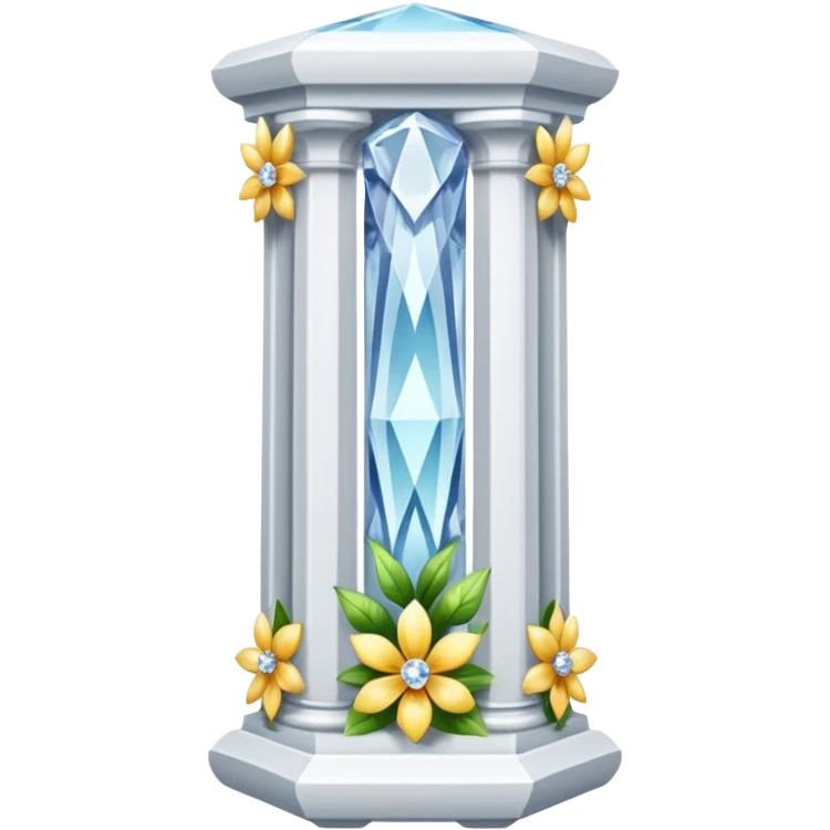 generate beautiful white crystal pillar intricate front view more beautiful with flowers wrapping around the pillar make the pillar made of diamond emoji