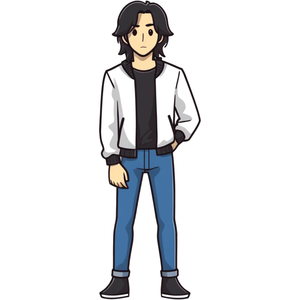 full body very skinny male figure standing wearing clothes with long hair emoji