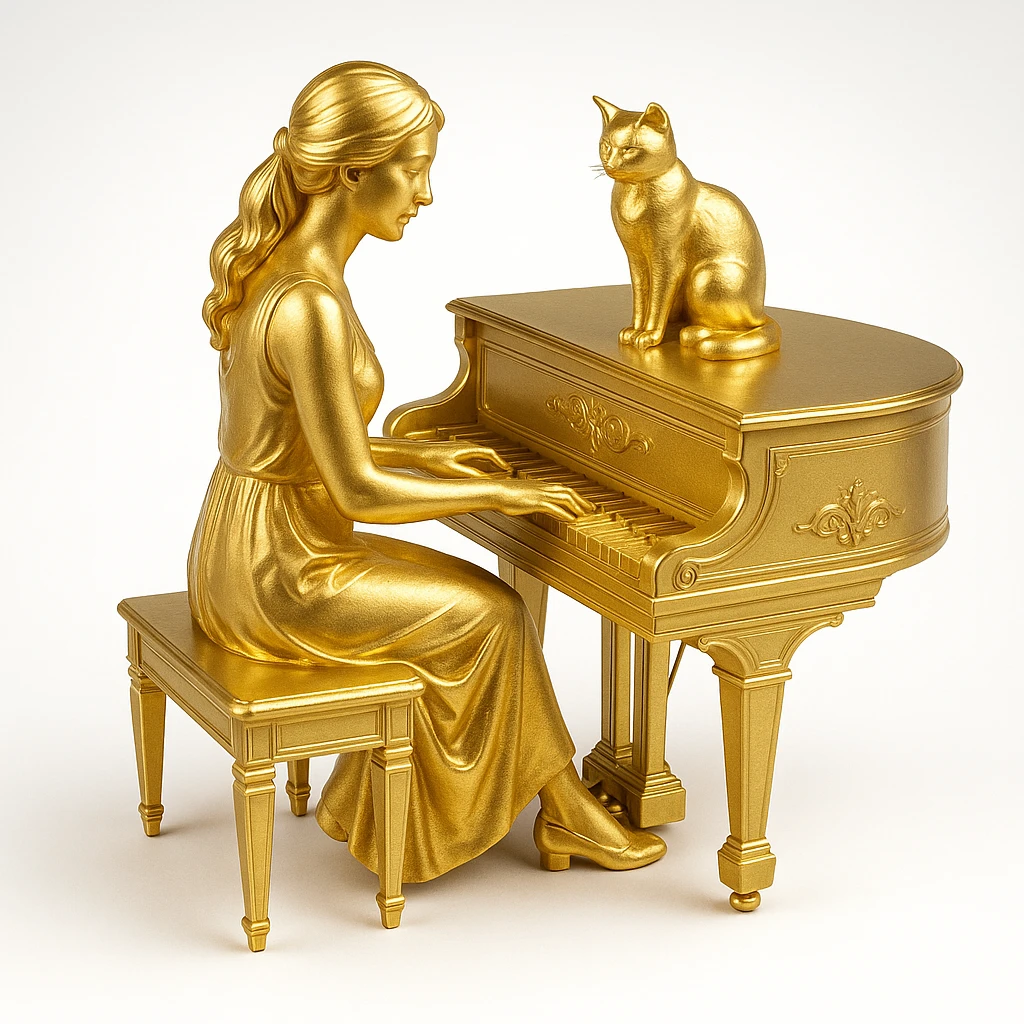 woman playing piano while her cat sits on top of the piano emoji