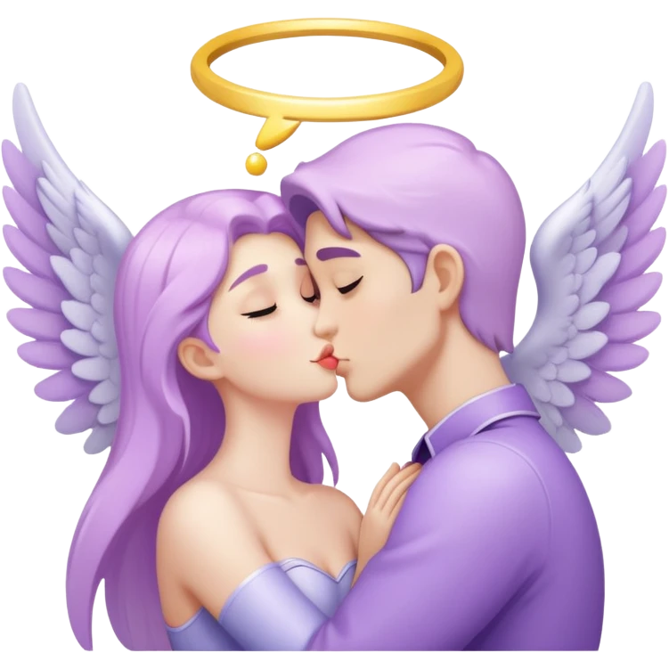 Pastel purple angel girl kissing human man emoji