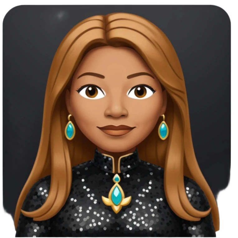 Queen Latifah with long light brown hair, black sequin outfit emoji