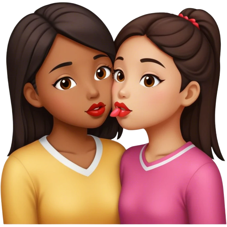 Chinese girl and brown girl kissing on the lips emoji