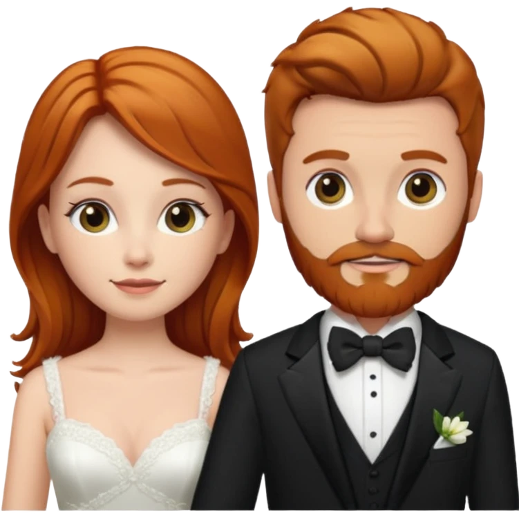 Ginger long hair bride and brown hair groom with beard emoji