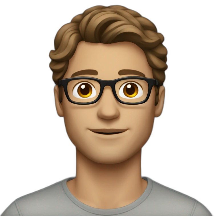 a beautiful male model with brown medium hair and glasses emoji