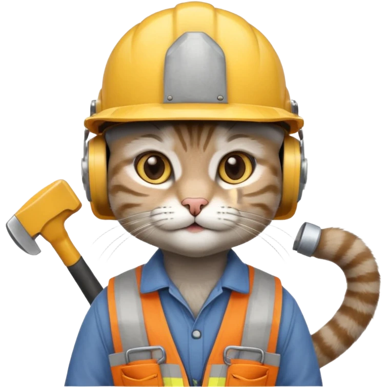 gray cat, handyman Outfit, wearing a Helmet emoji