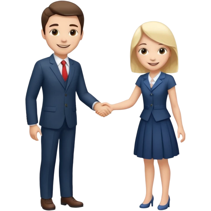 A smiling man and a smiling girl shaking hands emoji