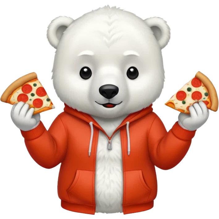 polar bear with pizza wearing red orange hoodie emoji