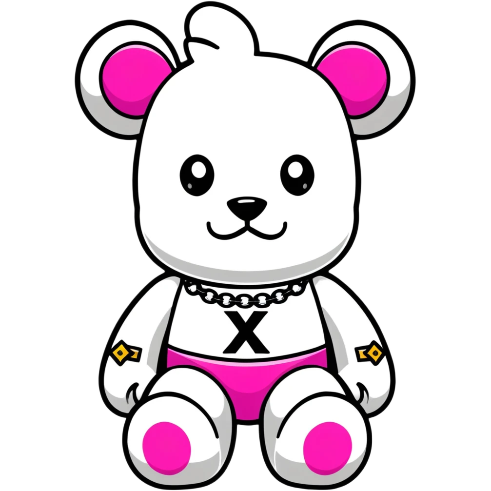 cool graffiti style bearbrick with X crossed eyes, designer logos, bling jewelry emoji