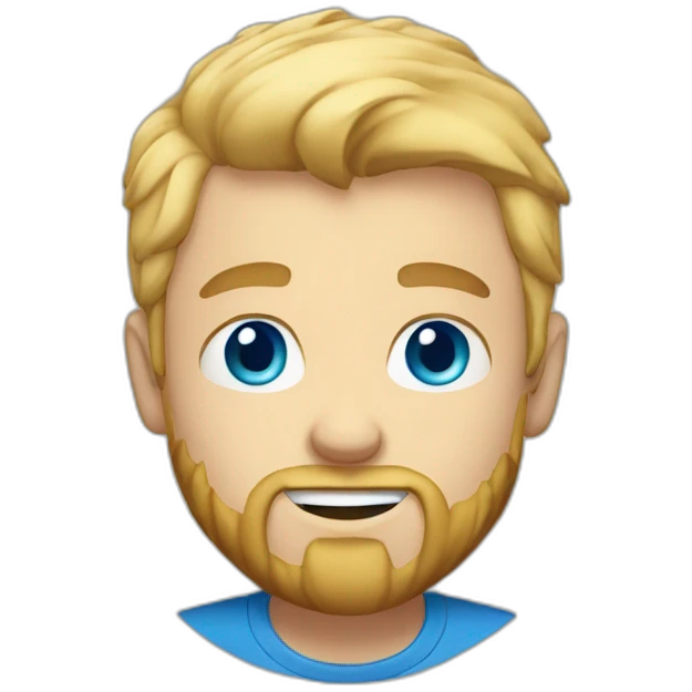Boy with blue eyes and blonde hair and blue tshirt and beard emoji