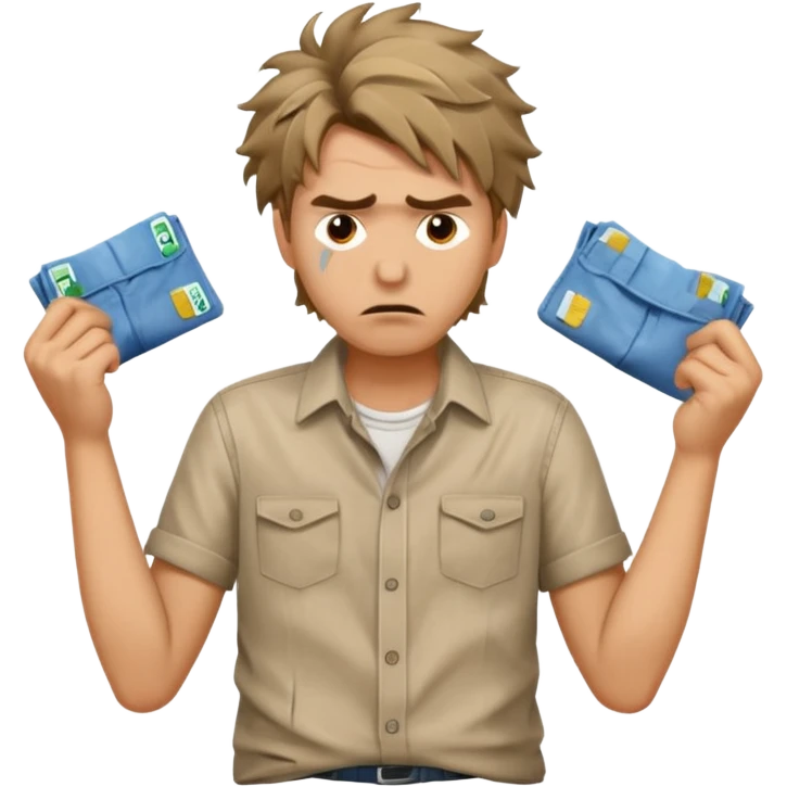 man showing empty pockets emoji