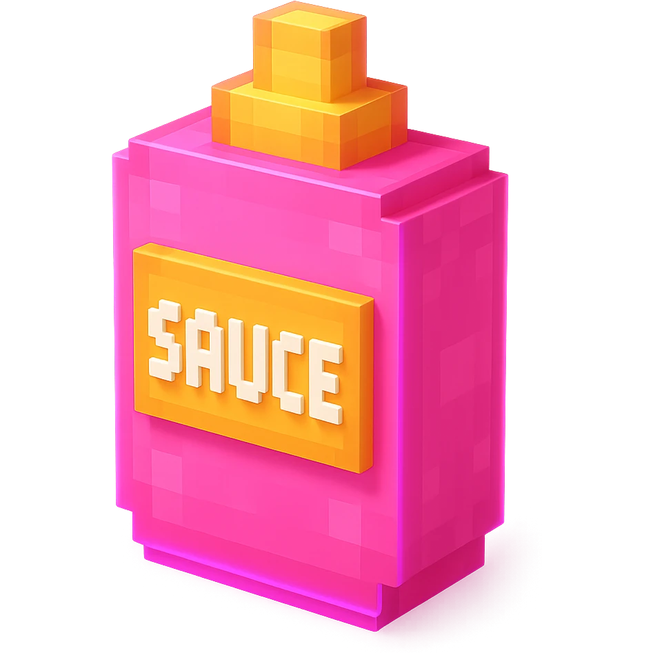 сделай соус из фастфуда розовый светящийся с надписью sauce, no background  emoji