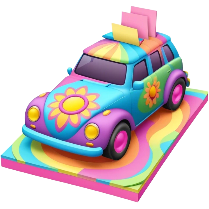 3D, psychedelic colored hippie style sticky note emoji