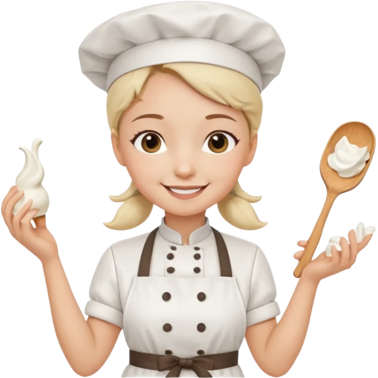 Young female baker - white chef hat, holding cream piping bags in both hands emoji