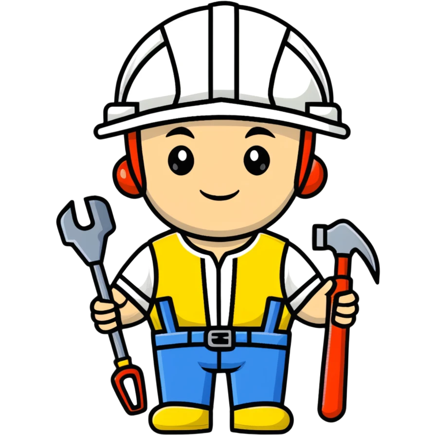 Ukrainian builder in traditional embroidered vyshyvanka shirt with construction helmet and tools emoji