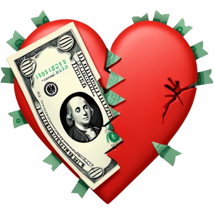 red broken heart glued together by dollars emoji